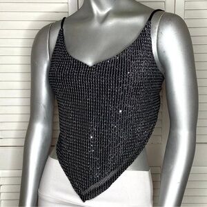 Vintage 90s American Cruiser Silver & Black Sequin Metallic Bandana Top Large